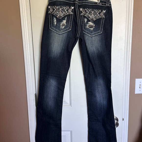 Miss Me Blue Flare Wide Leg Jeans with Vintage Charm - Picture 2 of 4